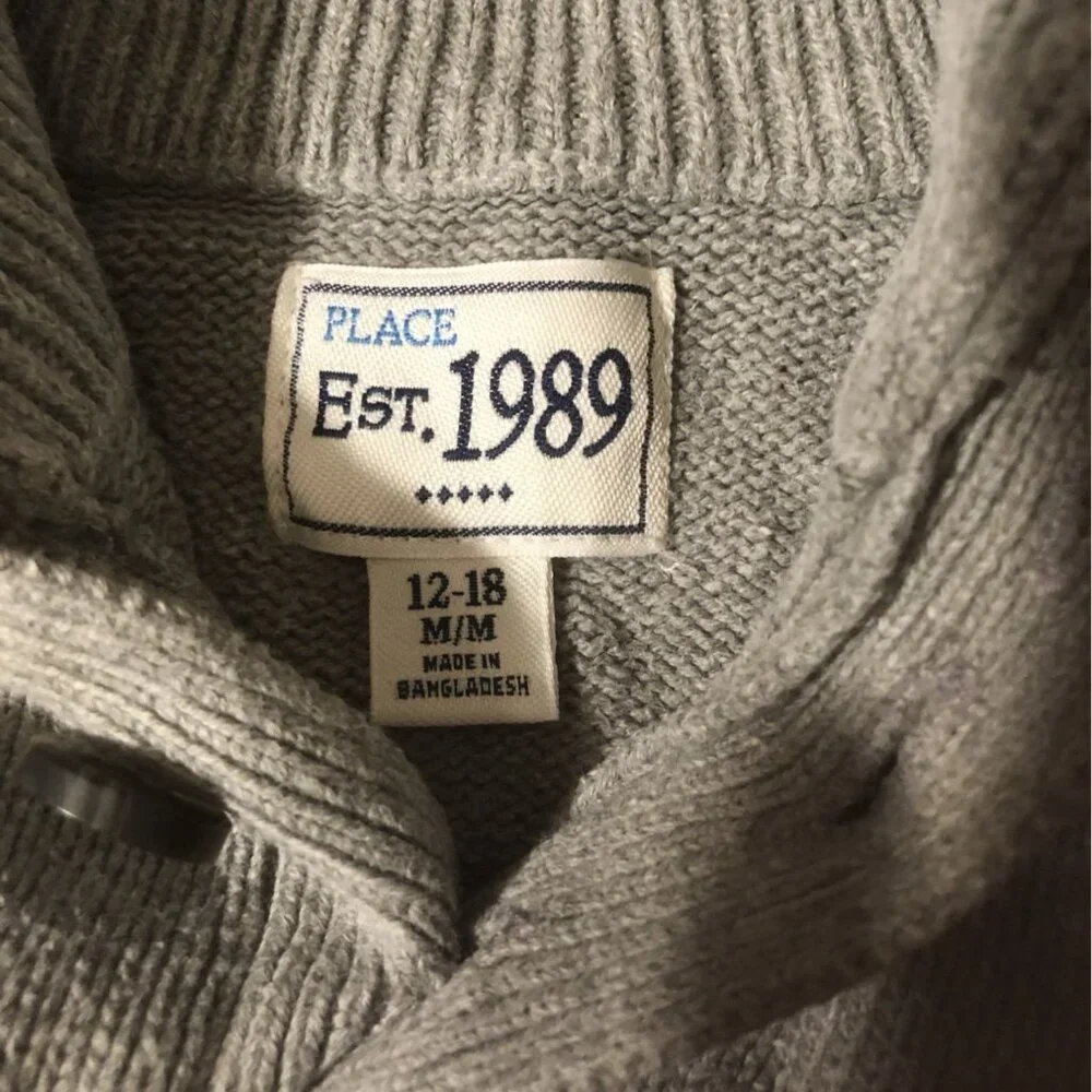 The Childrens Place Baby‎ Girl Gray Knit Sweater 12-18 Months Button Up Collar